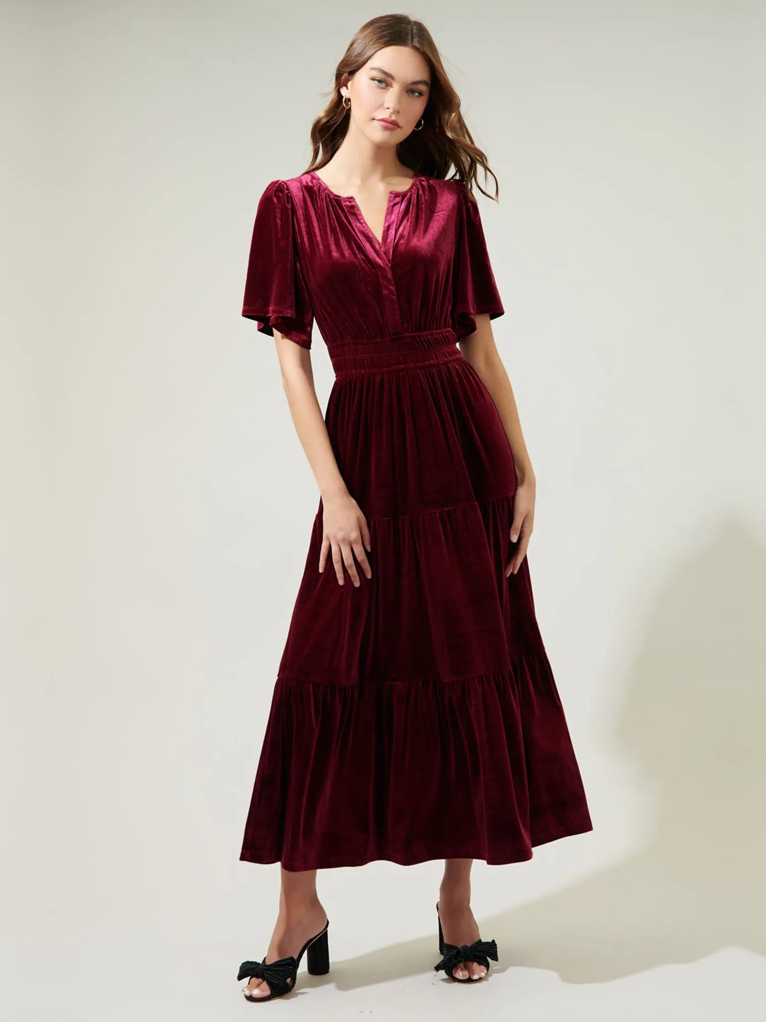 Sugarlips Velvet Tiered Midi Dress - Brands We Love