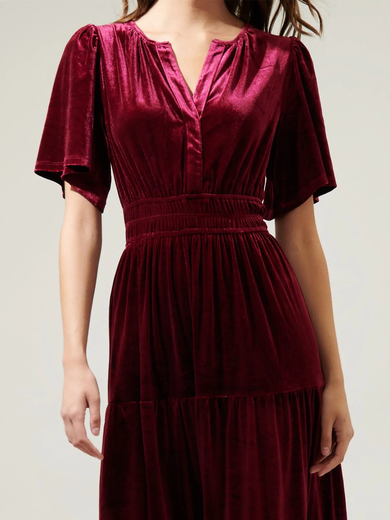 Sugarlips Velvet Tiered Midi Dress - Brands We Love