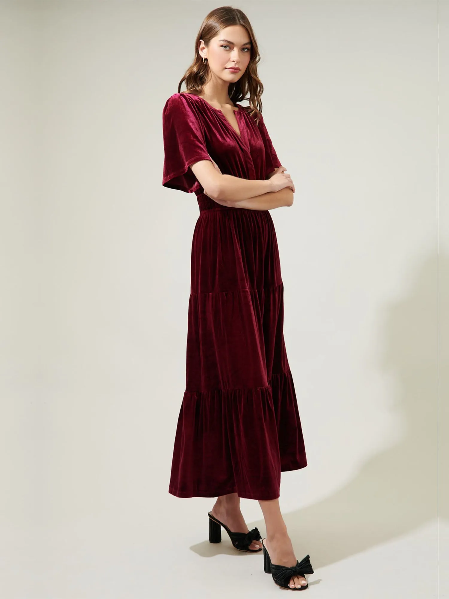 Sugarlips Velvet Tiered Midi Dress - Brands We Love