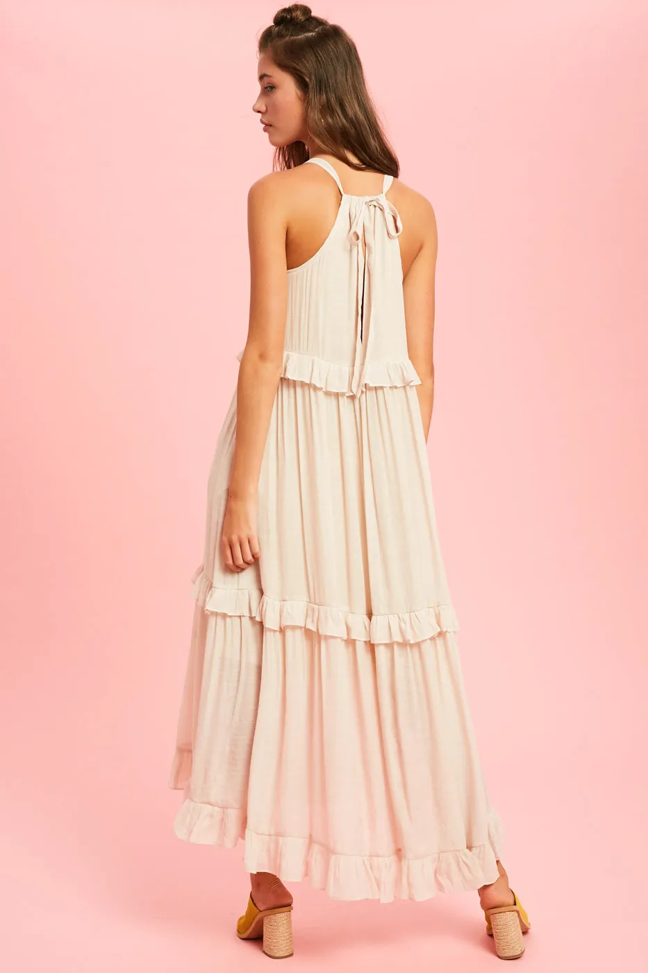 Tiered Ruffle Maxi Dress, Champagne