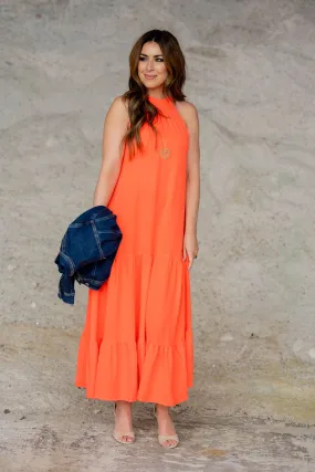 Tiered Tie Neck Maxi Dress