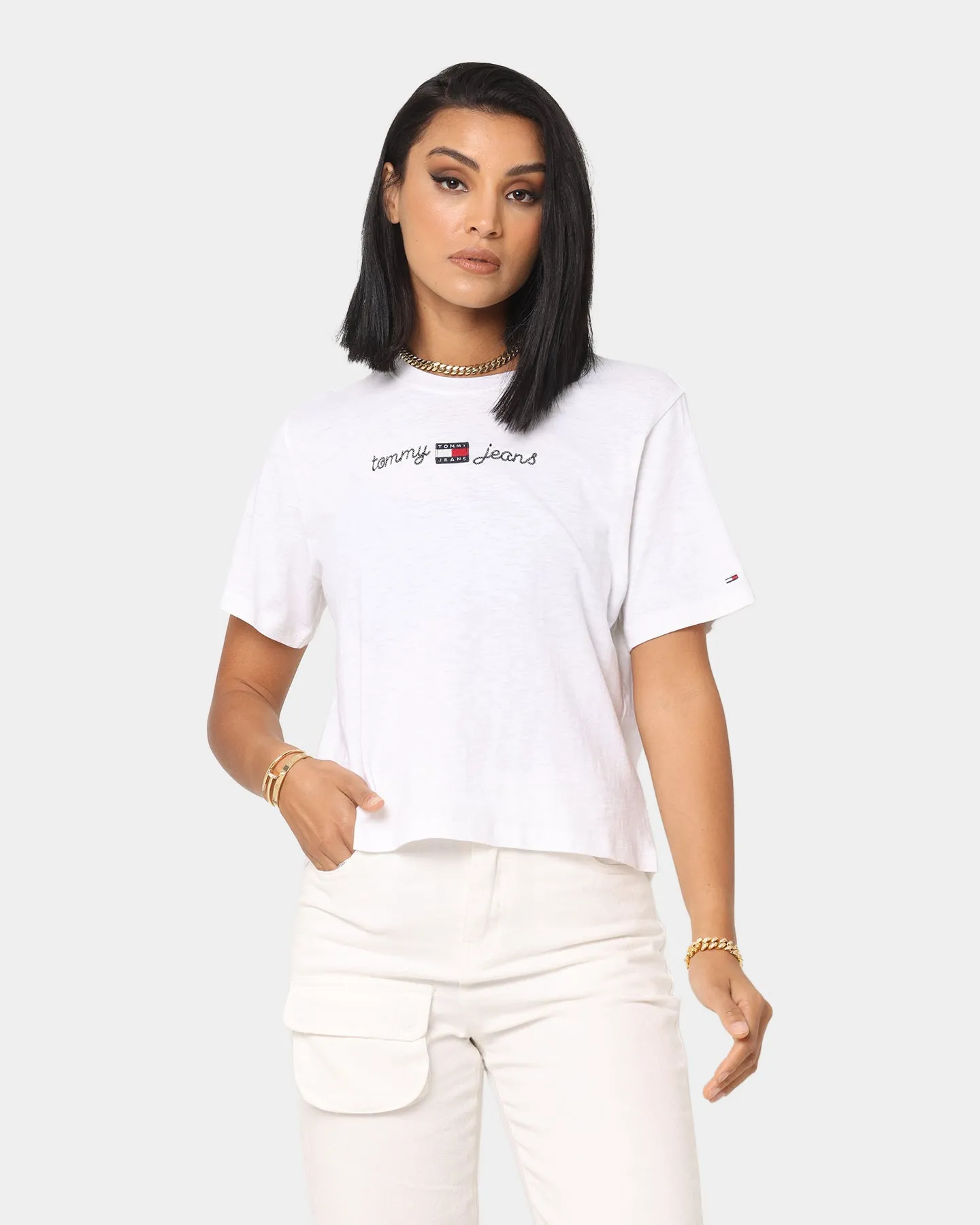 Tommy Jeans Women's Boxy Crop Homespun T-Shirt White