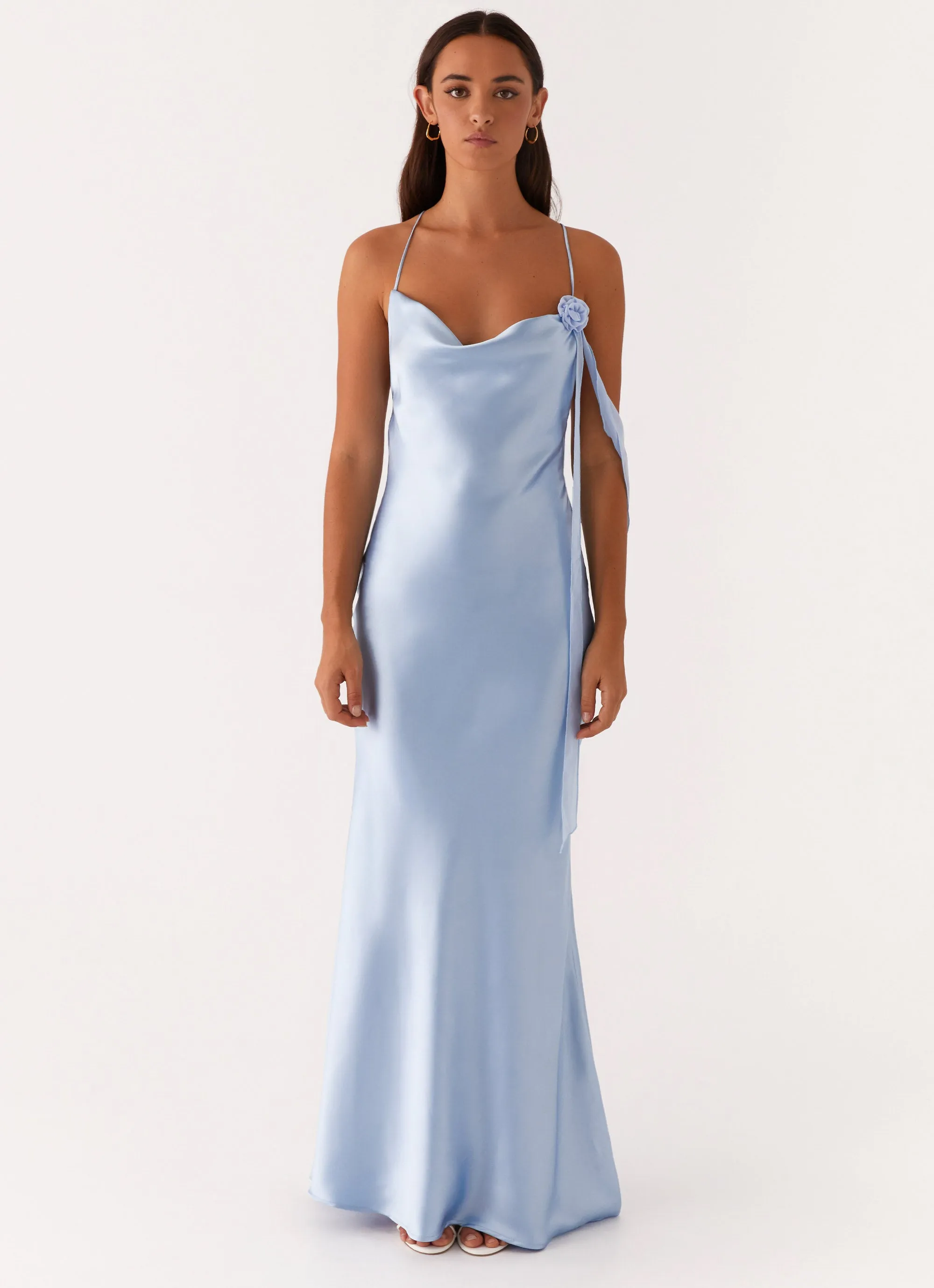 Too Sweet Satin Maxi Dress - Blue