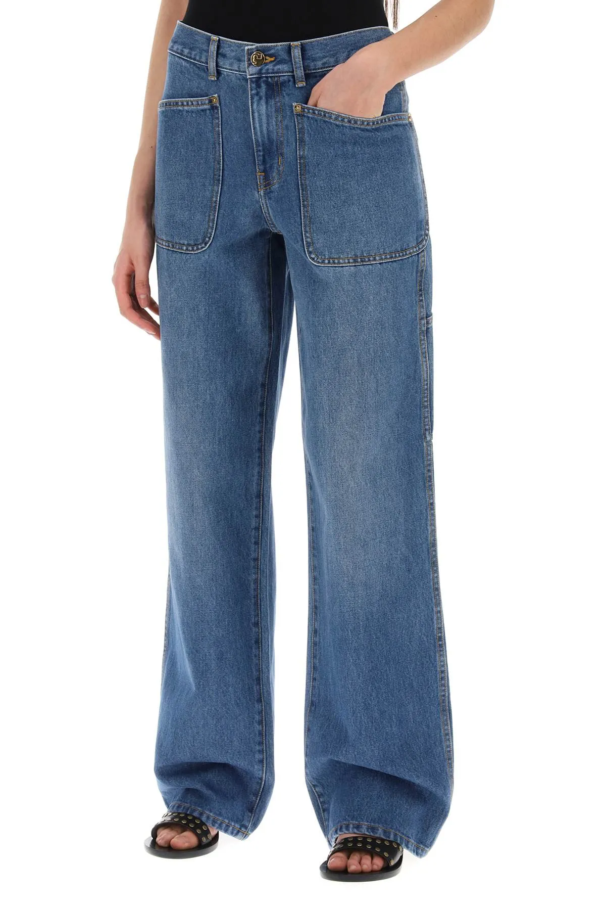 Tory Burch High-Waisted Cargo Style Jeans In