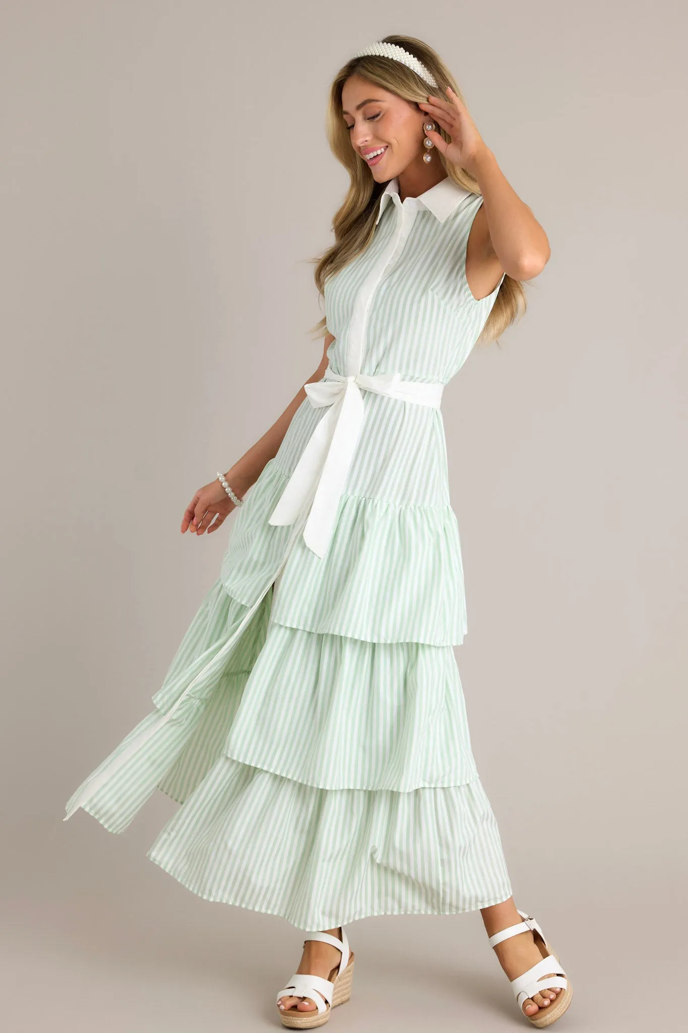 Treasure Trove Mint Green Stripe Button Front Maxi Dress