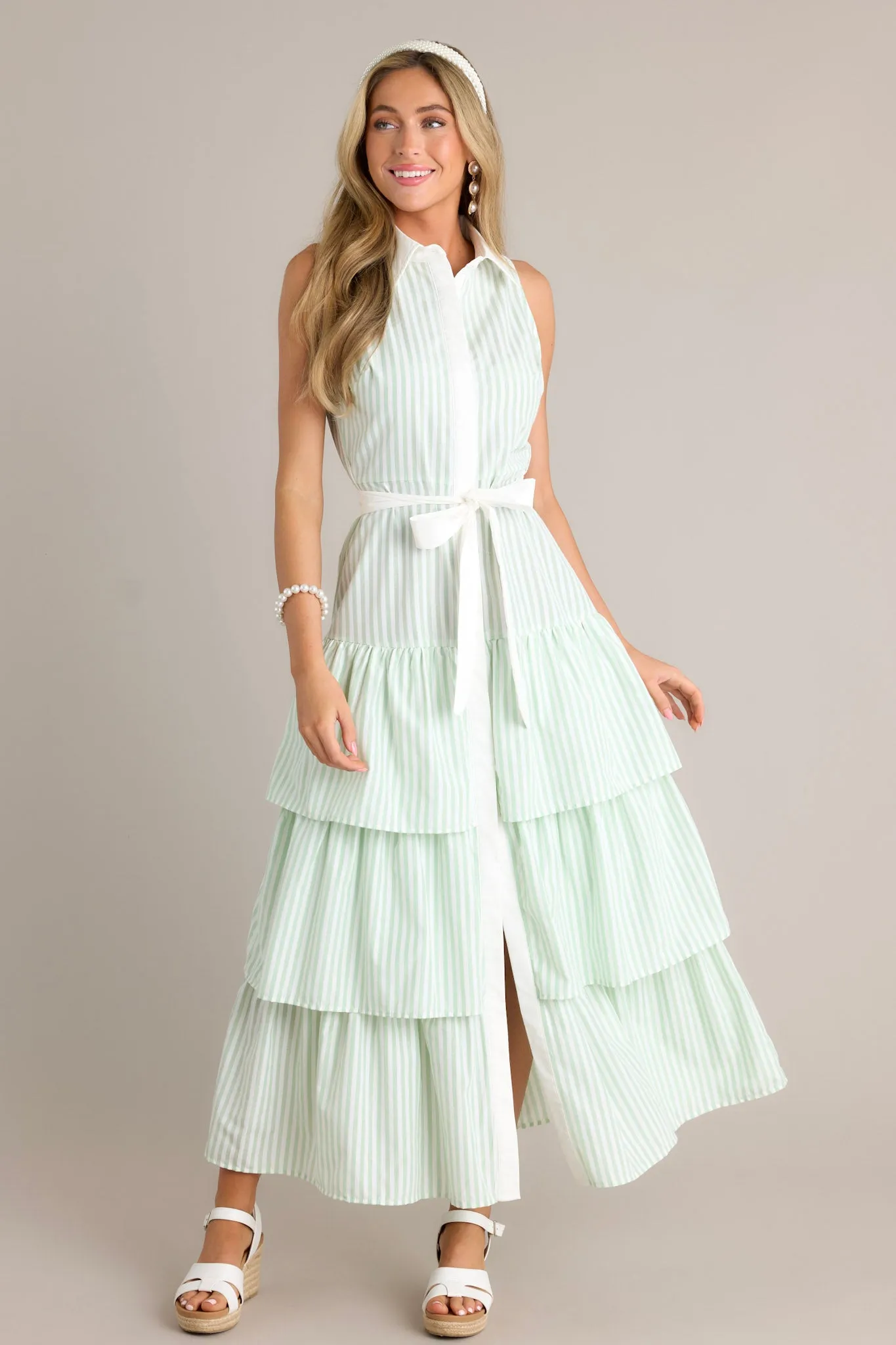 Treasure Trove Mint Green Stripe Button Front Maxi Dress