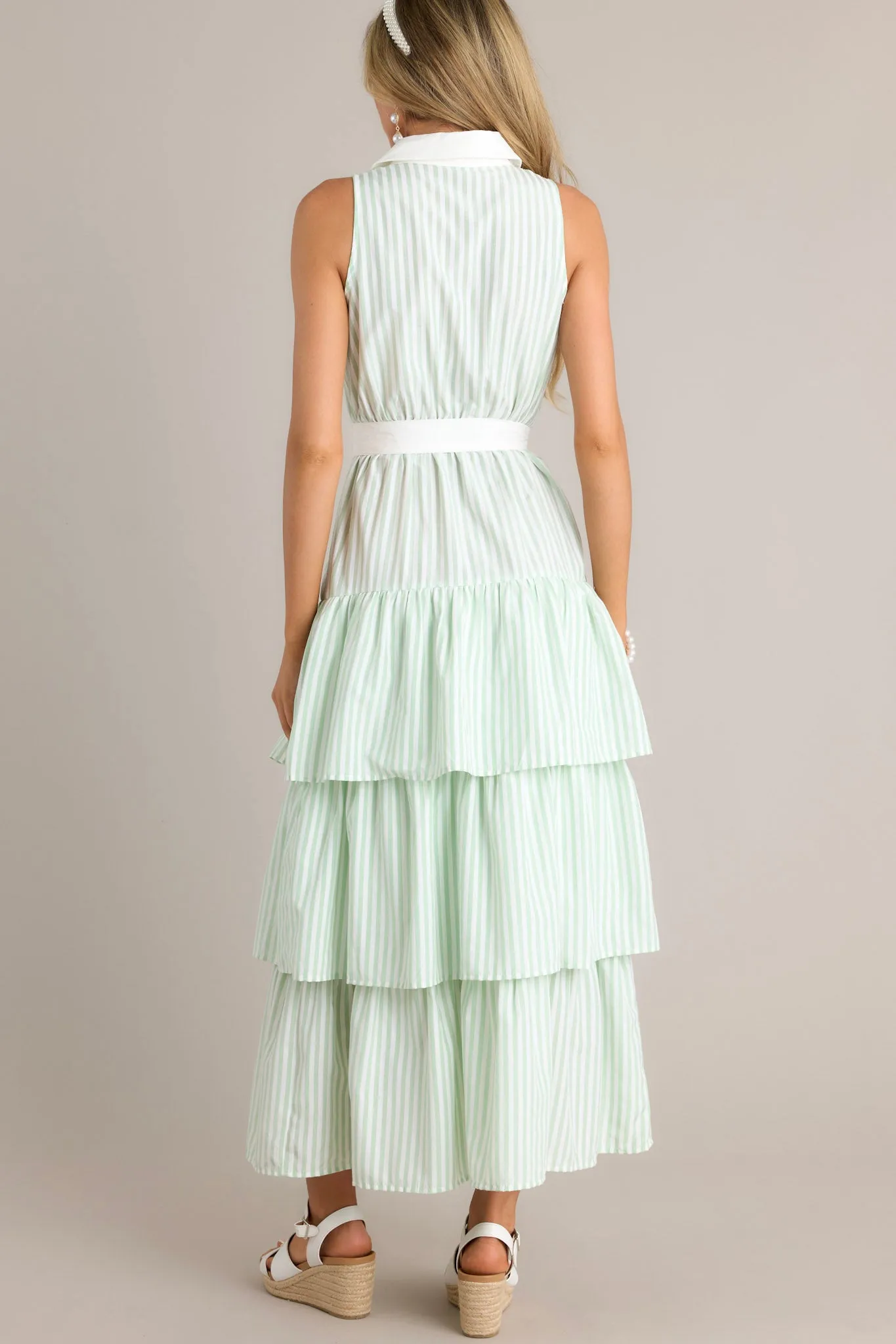 Treasure Trove Mint Green Stripe Button Front Maxi Dress