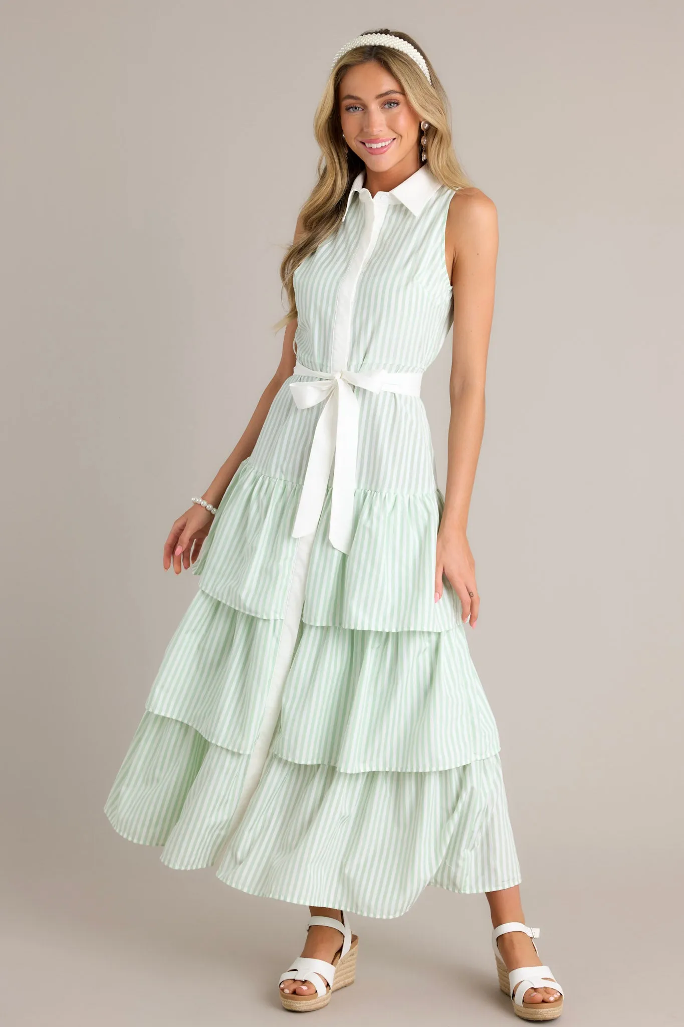 Treasure Trove Mint Green Stripe Button Front Maxi Dress