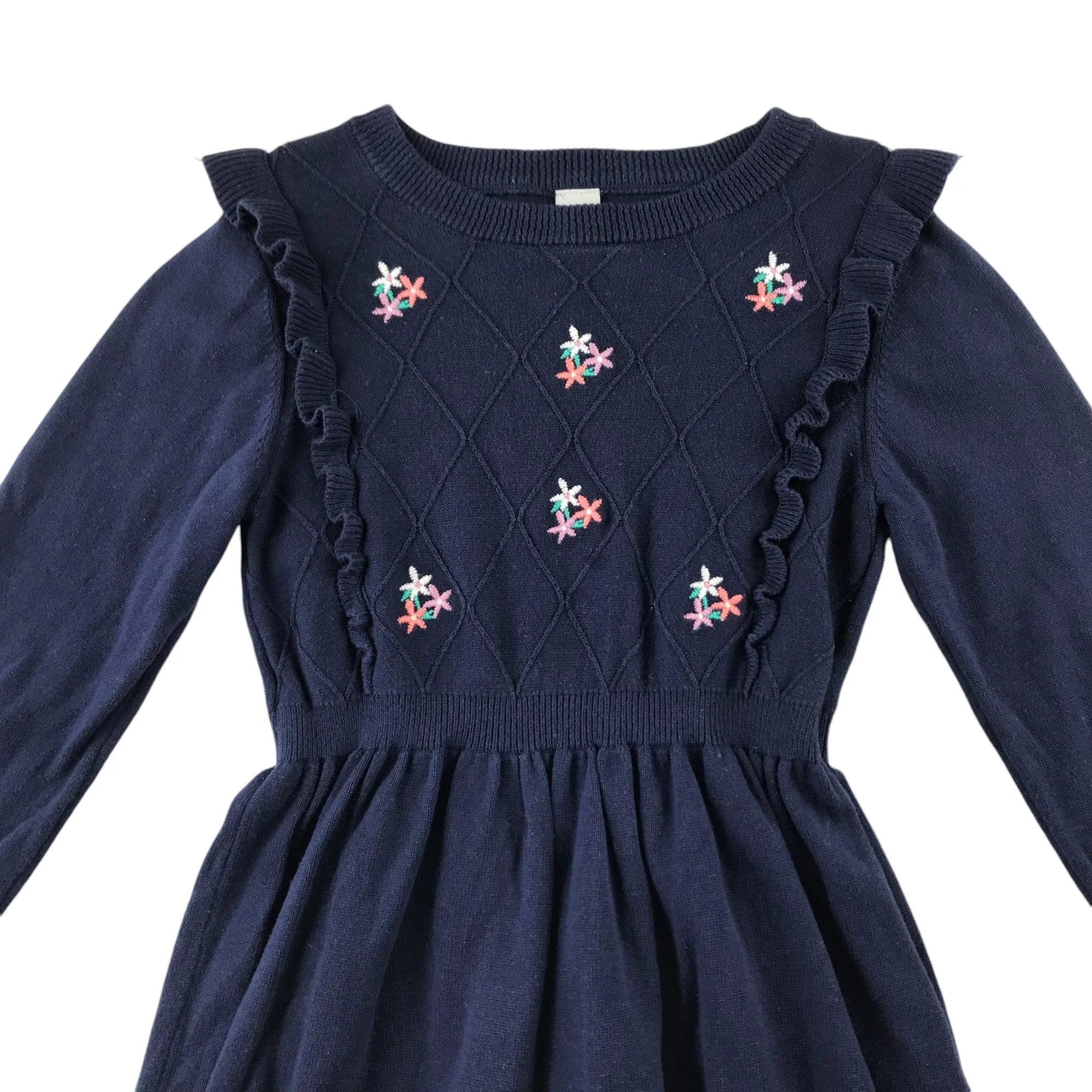 Tu dress 5-6 years navy blue knitted floral jumper dress cotton