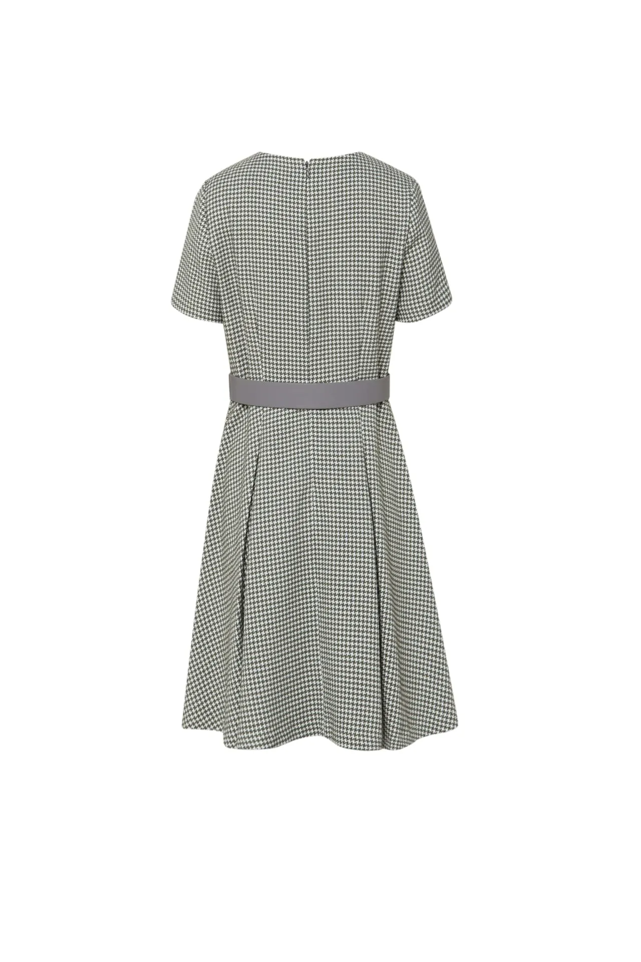 Twiggy Stretchable Houndstooth Jacquard High Waist Dress with Belt