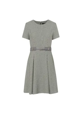 Twiggy Stretchable Houndstooth Jacquard High Waist Dress with Belt