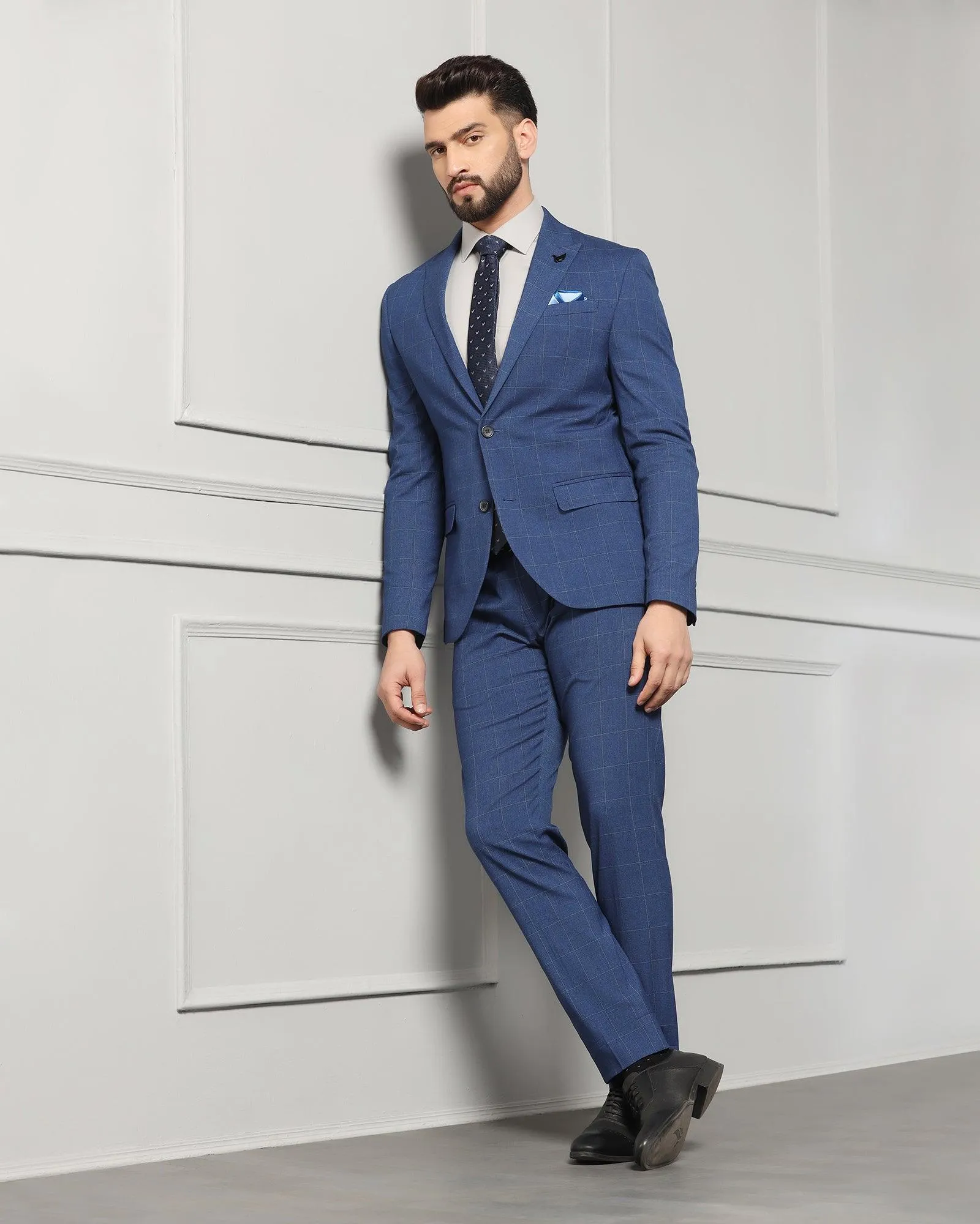 Two Piece Blue Check Formal Suit - Forex