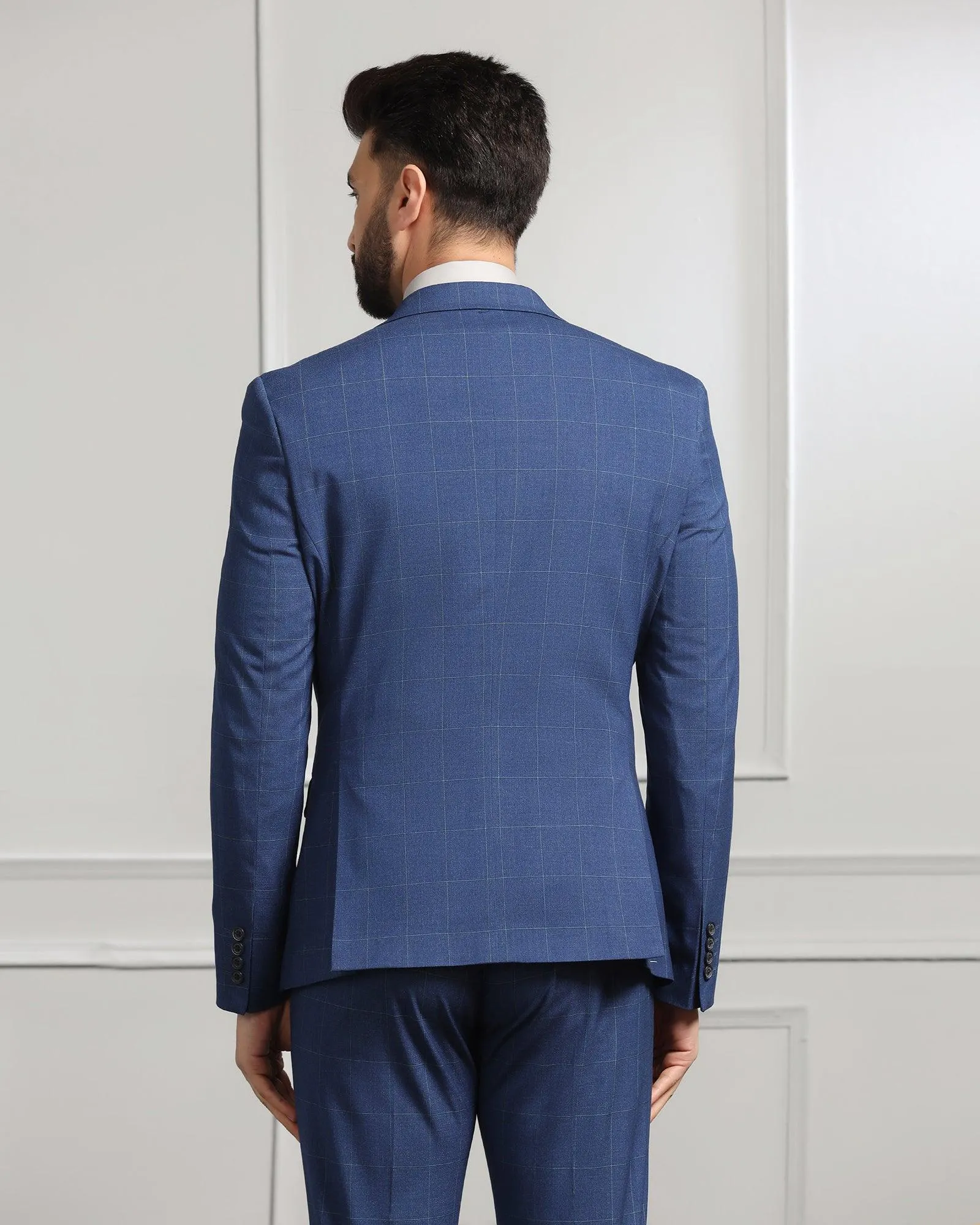 Two Piece Blue Check Formal Suit - Forex