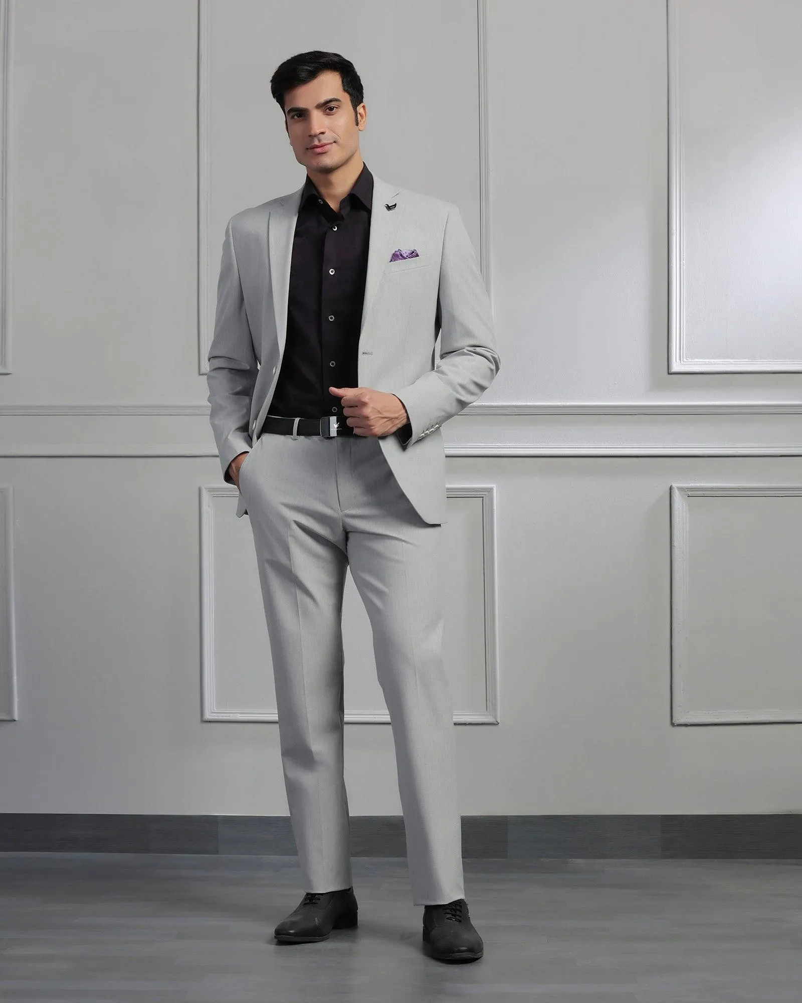 Two Piece Light Grey Solid Formal Suit - Cadera