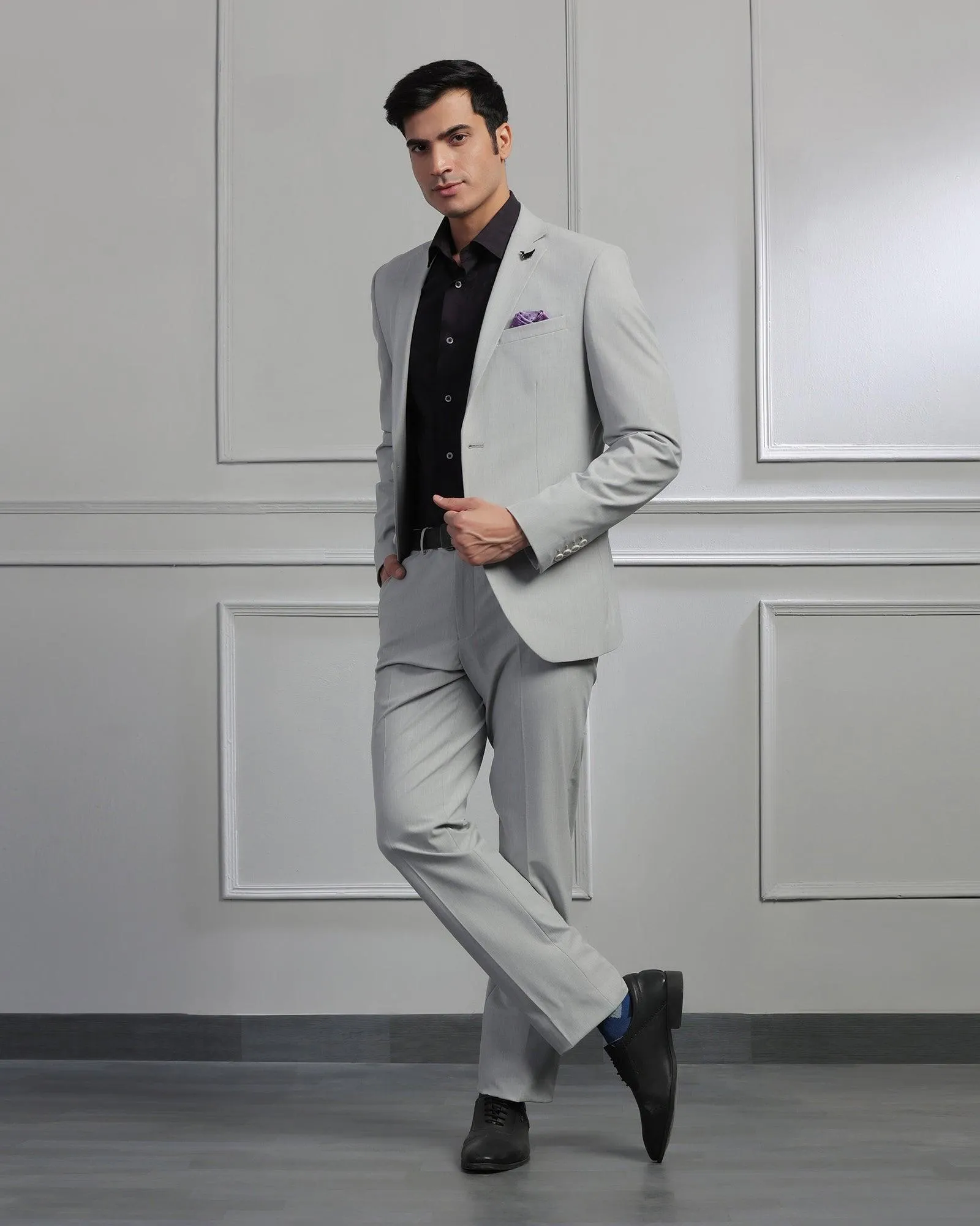 Two Piece Light Grey Solid Formal Suit - Cadera