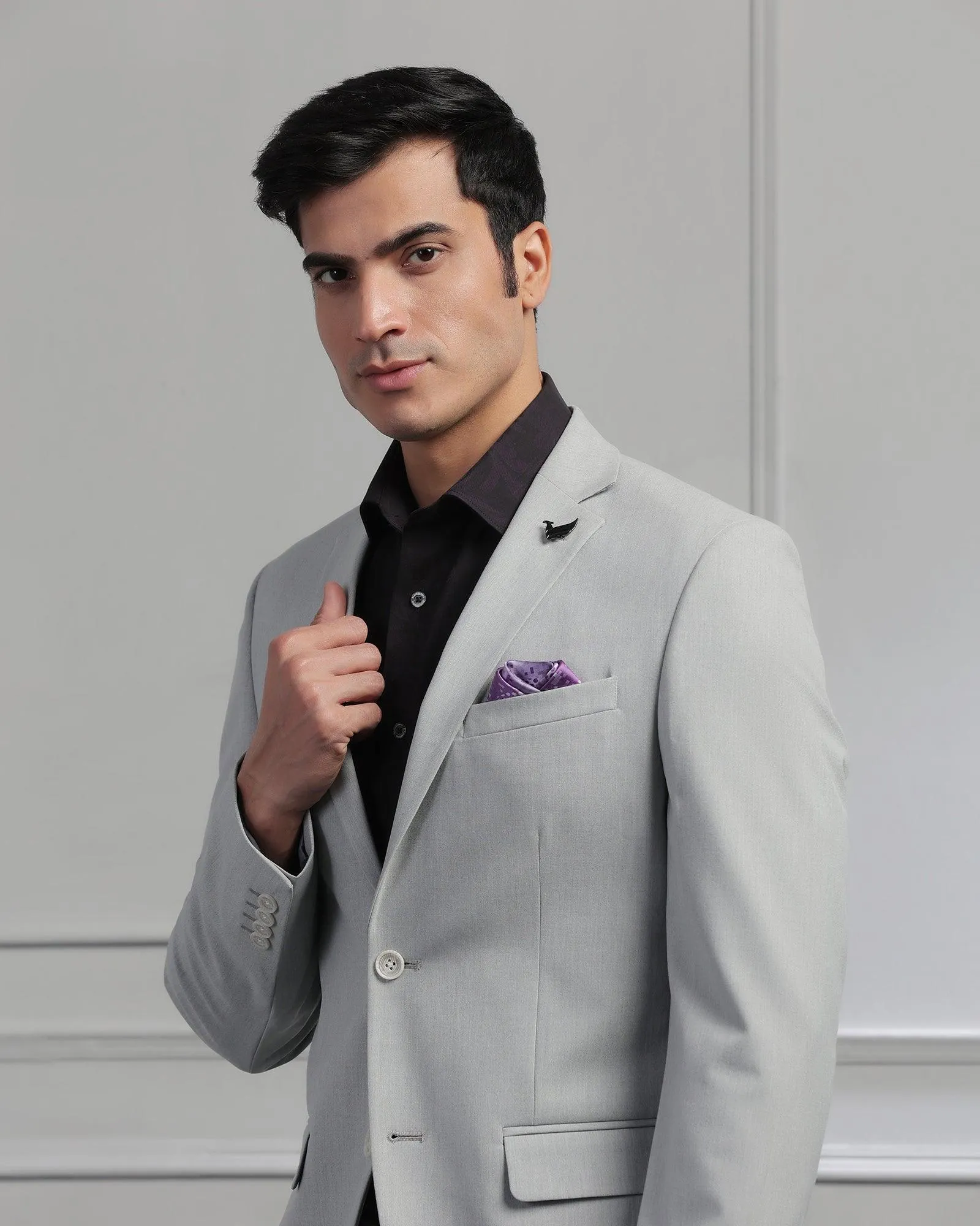 Two Piece Light Grey Solid Formal Suit - Cadera