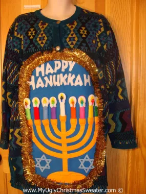 Ugly Christmas Sweater Party Hanukkah Sweater  Menorah (j281)