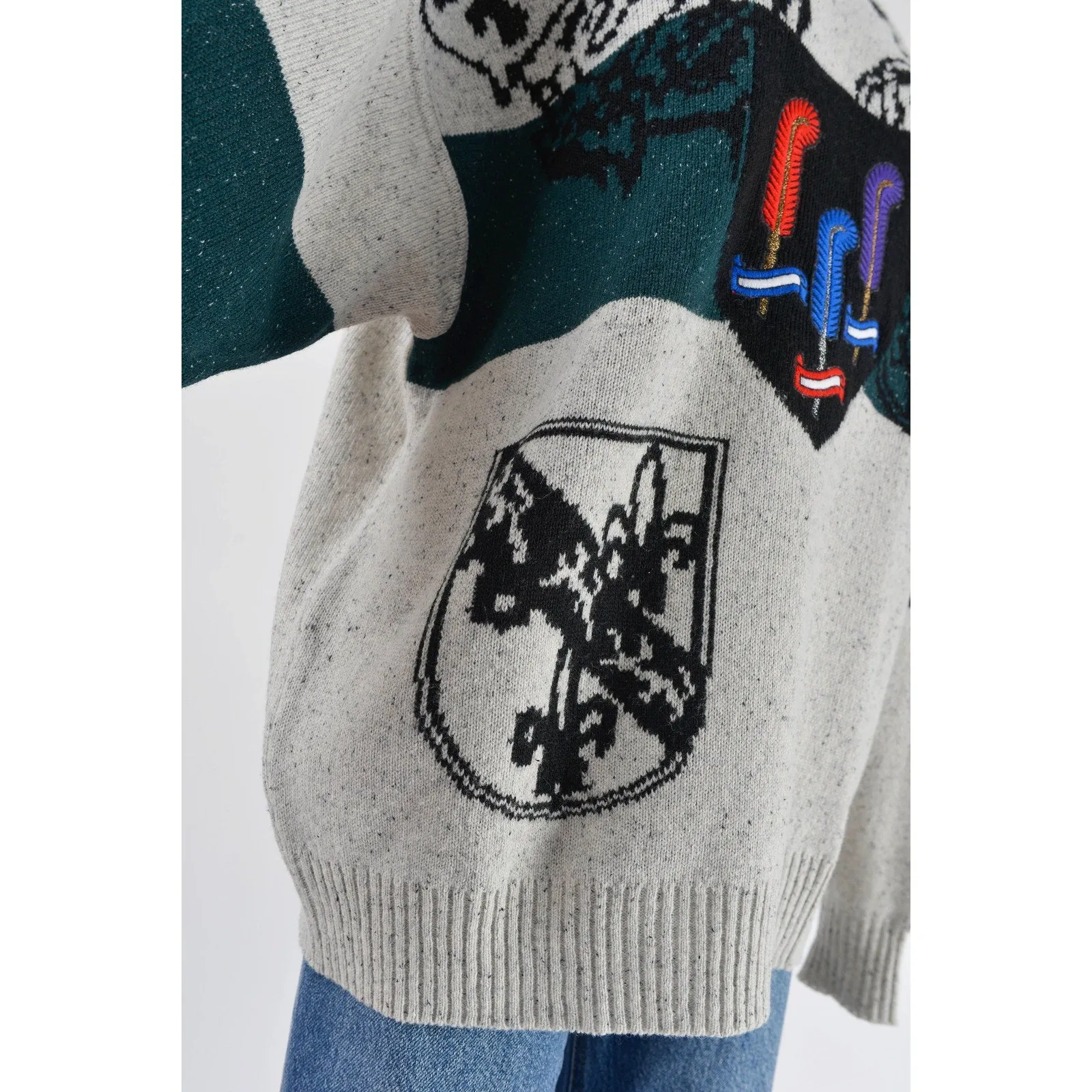 Vintage 90s Carlo Colucci Sweater Embroidered CREST Wool Blend Gender Neutral Crewneck Pullover Sweater XL XXL