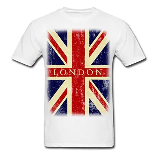 Vintage UK London Flag Men's T-Shirt Cotton Low Price Top Tee For Teen Boys Cheap Price 100 % Cotton Tee Shirts Basic Models