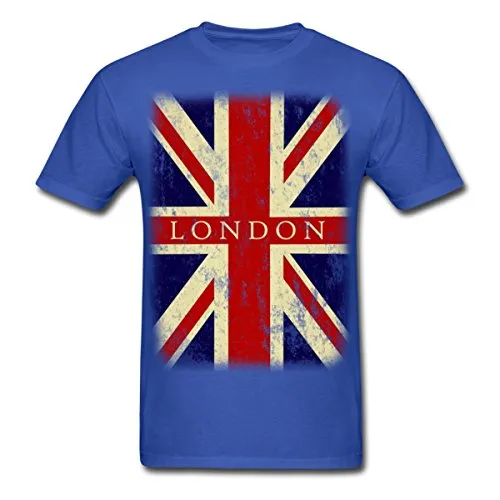 Vintage UK London Flag Men's T-Shirt Cotton Low Price Top Tee For Teen Boys Cheap Price 100 % Cotton Tee Shirts Basic Models