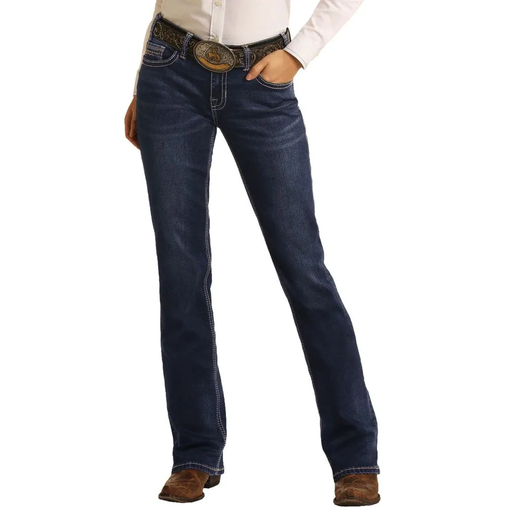 W7-4166 Rock & Roll Ladies Mid Rise Extra Stretch Bootcut Riding Jean