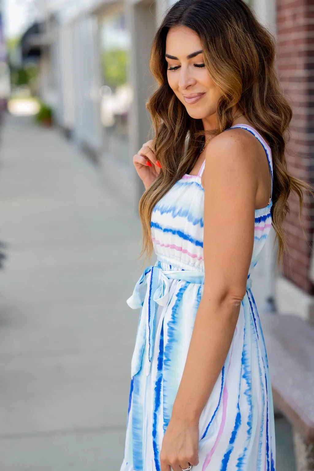 Watercolor Stripes Tiered Maxi Dress