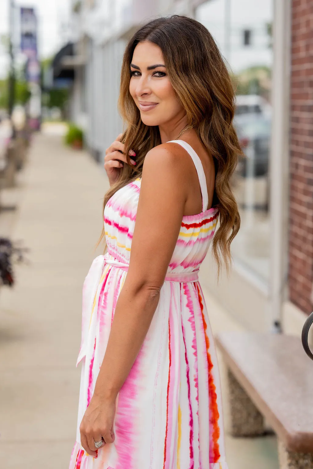 Watercolor Stripes Tiered Maxi Dress