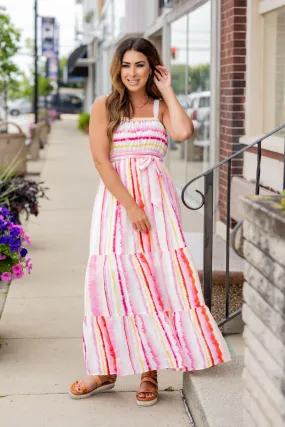 Watercolor Stripes Tiered Maxi Dress