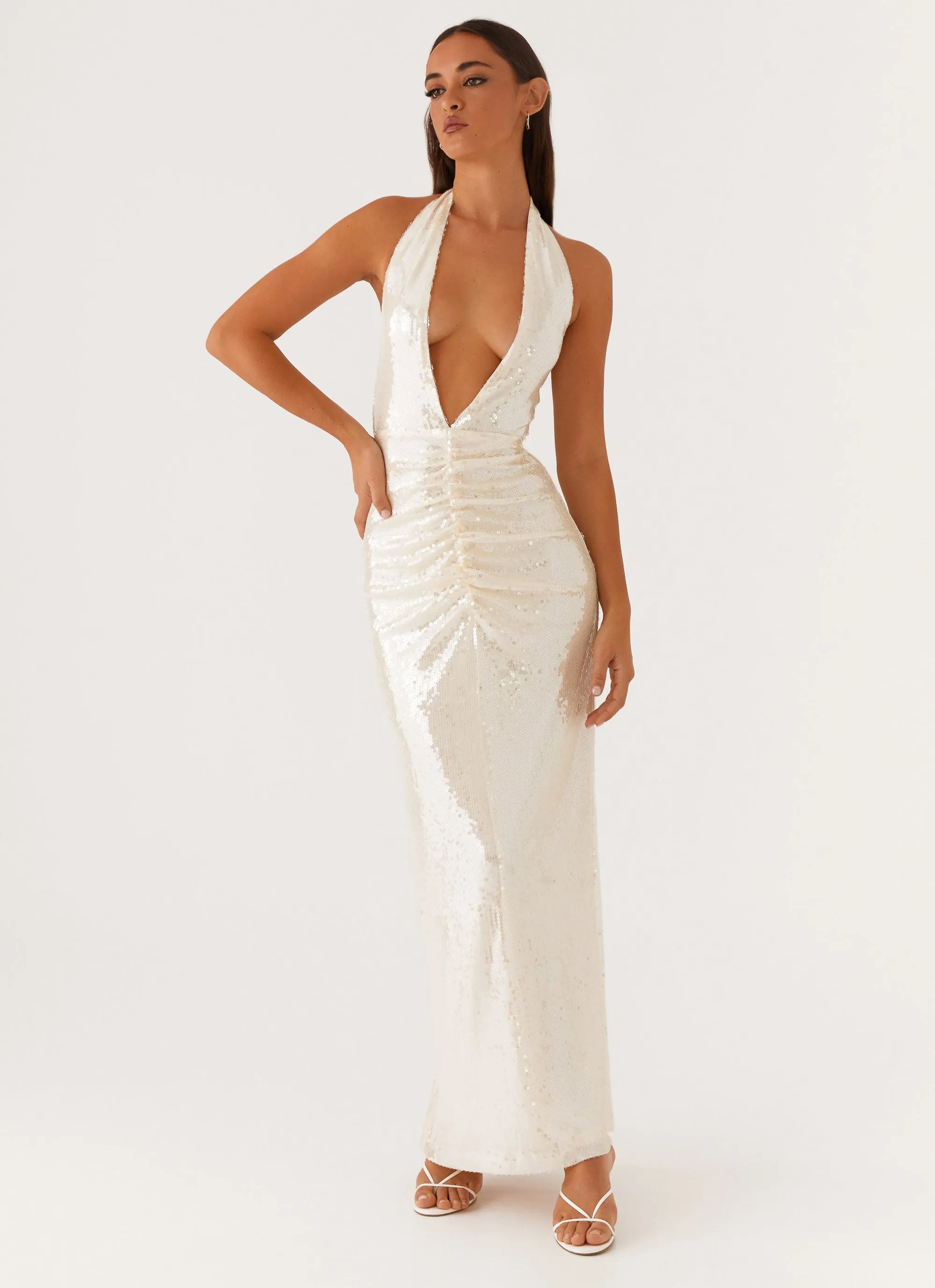 Whisked Away Halterneck Maxi Dress - White