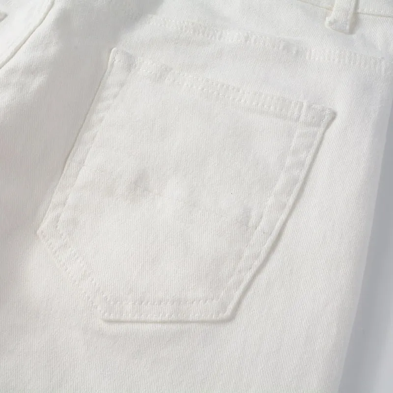 White Distressed Rhinestone Slim Jeans