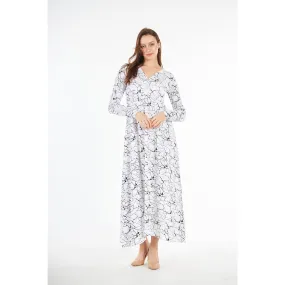 White Double Breasted Printed Long Dress