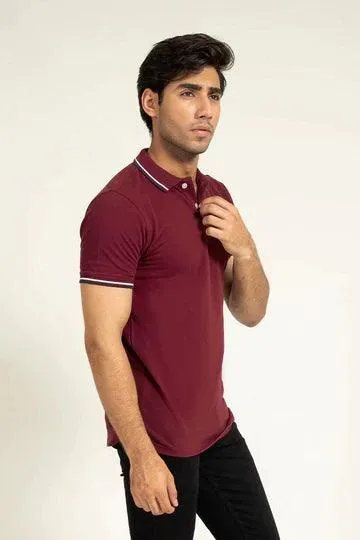 Wine Contrast Tipped Polo