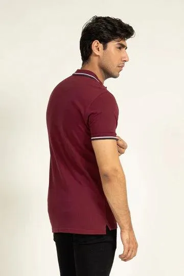 Wine Contrast Tipped Polo