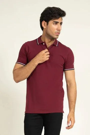 Wine Contrast Tipped Polo