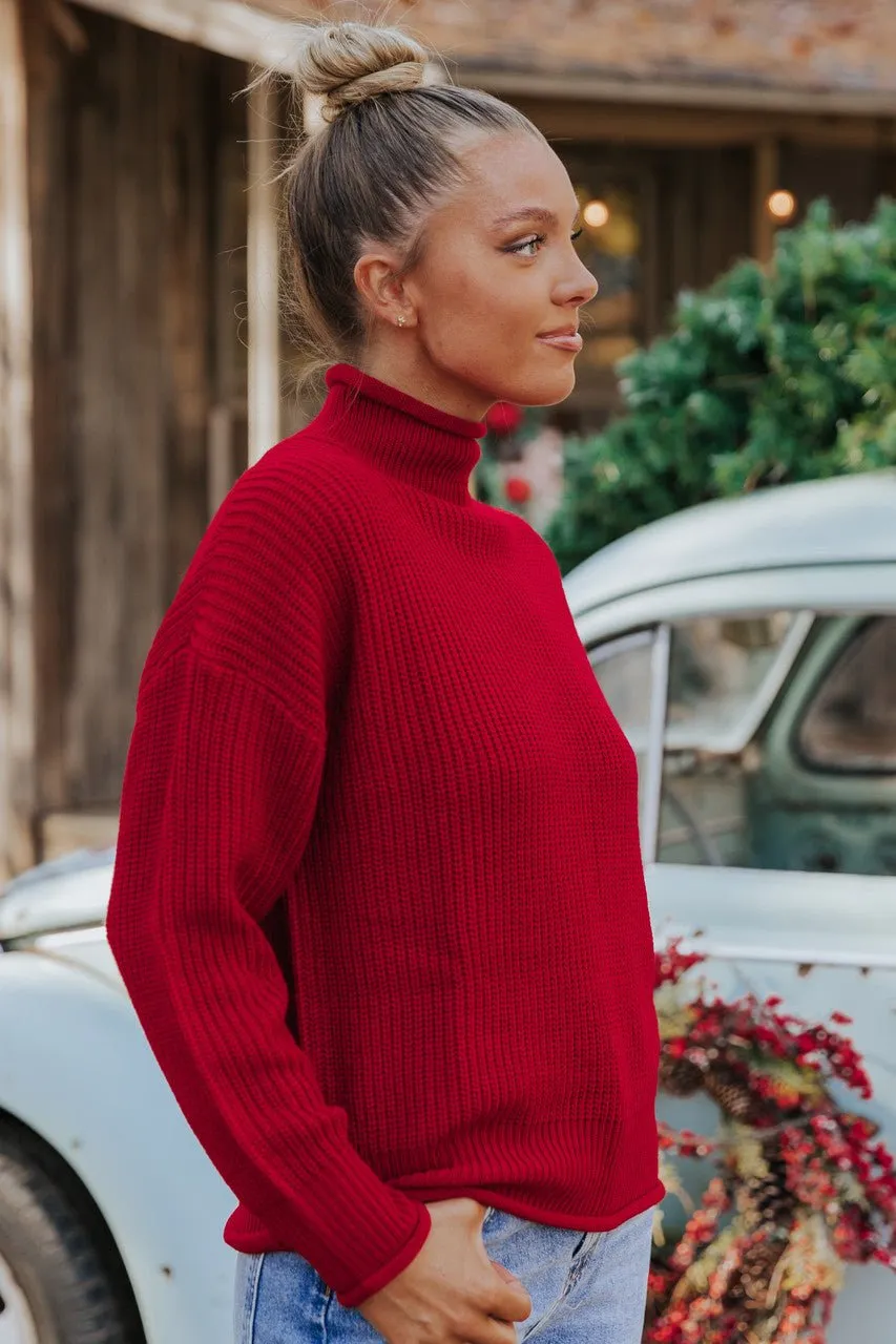 Winter Wonderland Red Mock Neck Sweater