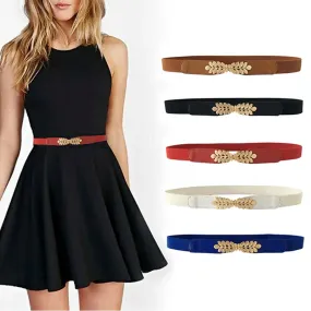 Women Fashion Waist Belt Narrow Stretch Dress Belt Thin Buckle Waistband New