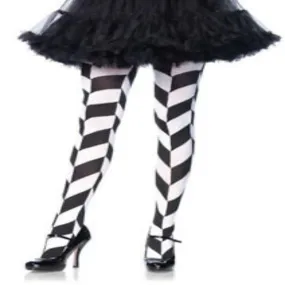 Womens Black/White Chevron Illusion Opaque Tights - One Size Fits Most