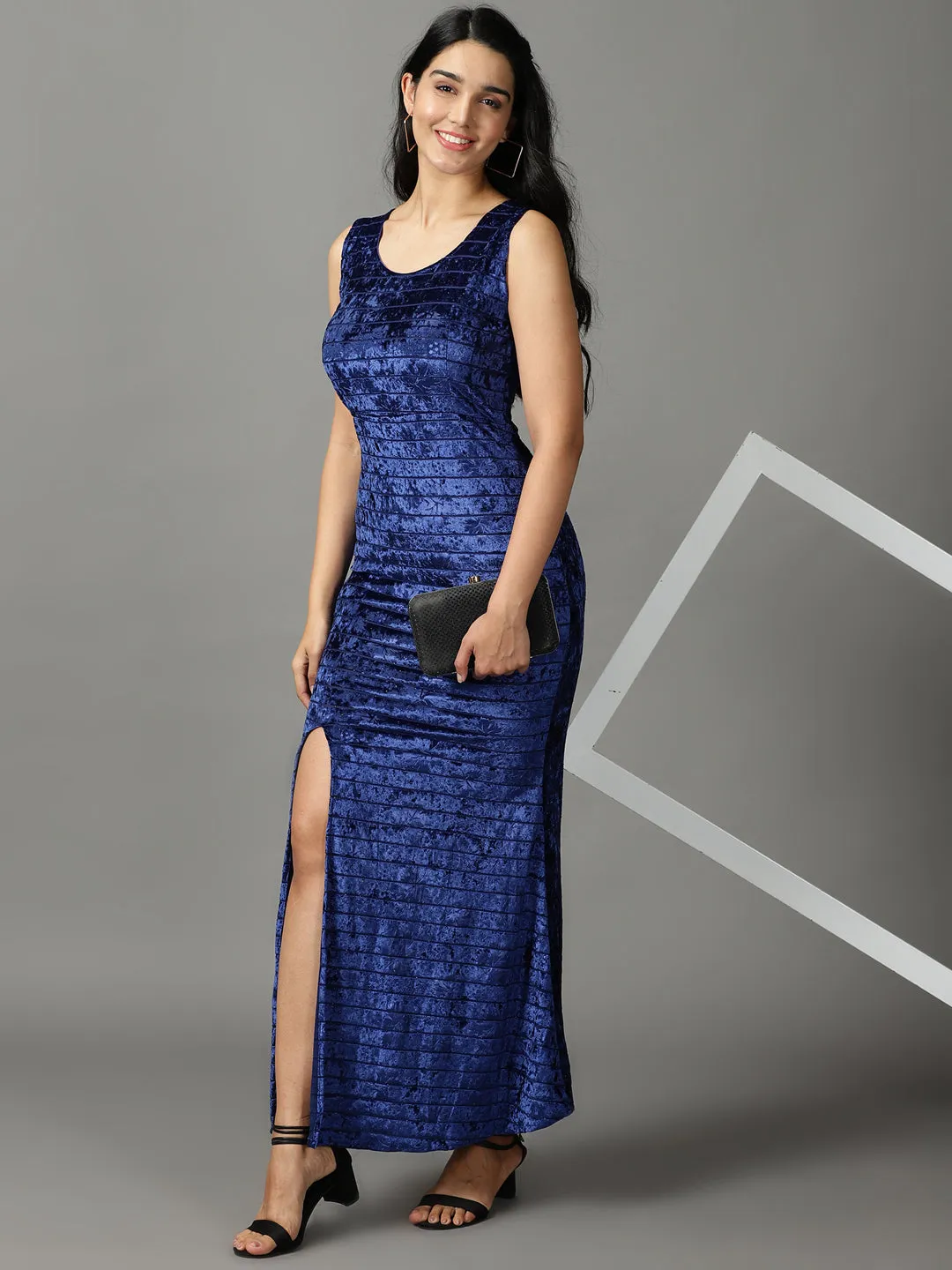 Women's Blue Embellished Maxi Dress