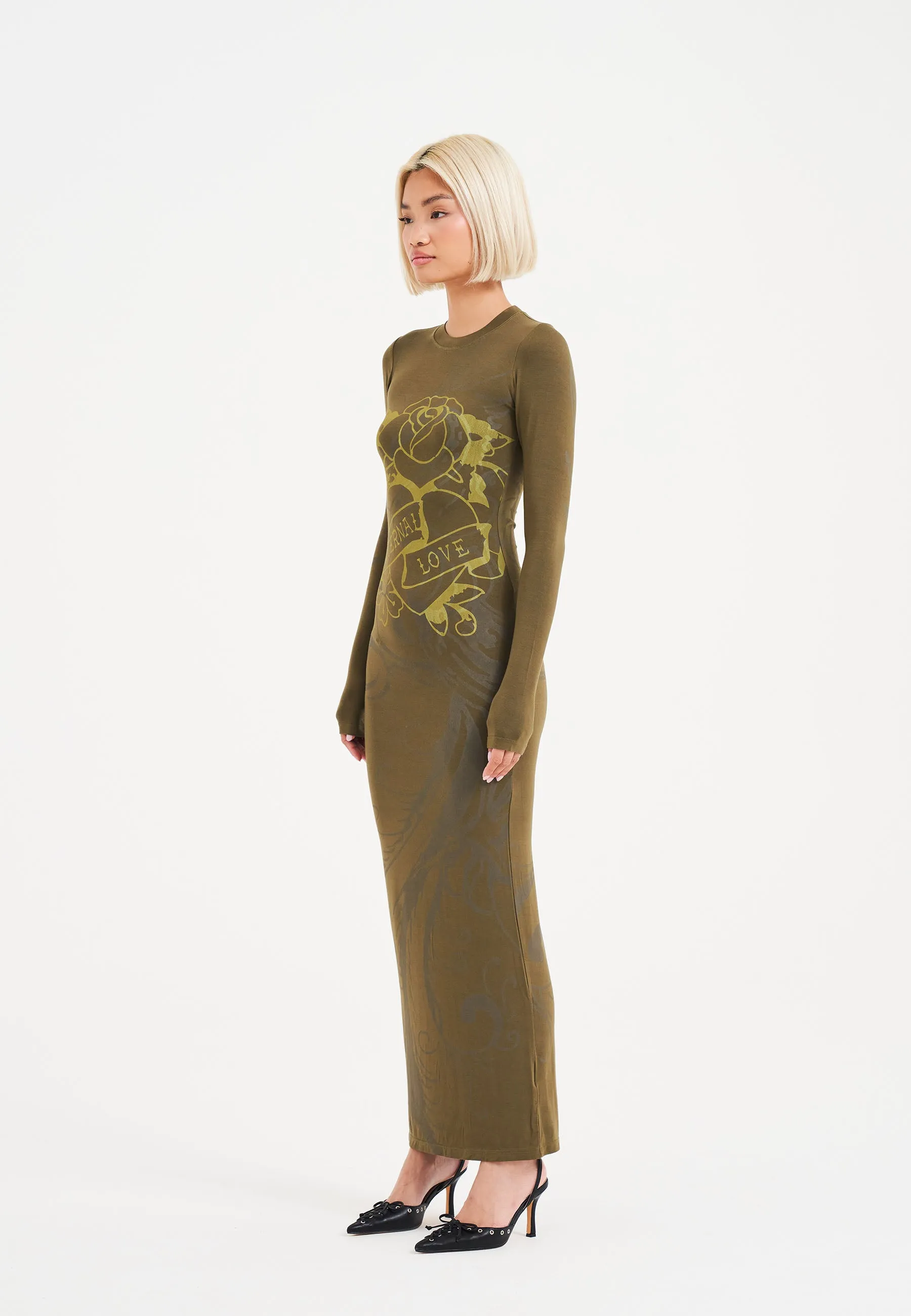 Womens Eternal Love Long Maxi Dress - Olive Night