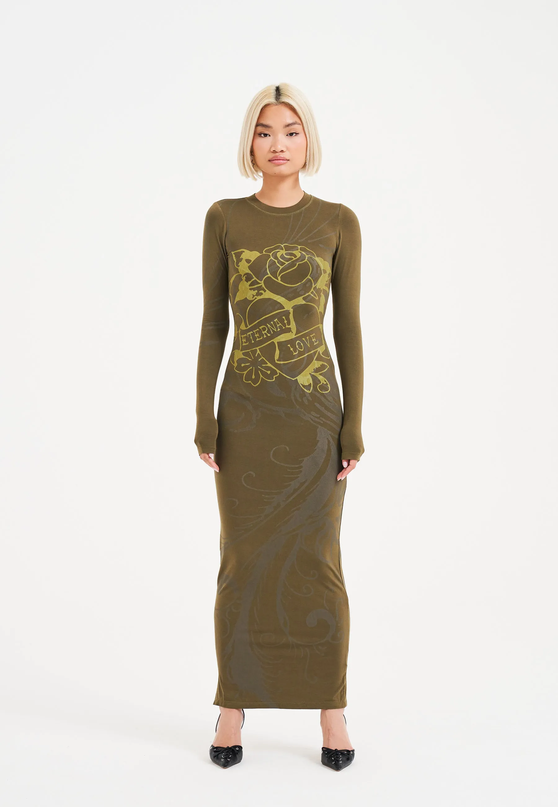 Womens Eternal Love Long Maxi Dress - Olive Night