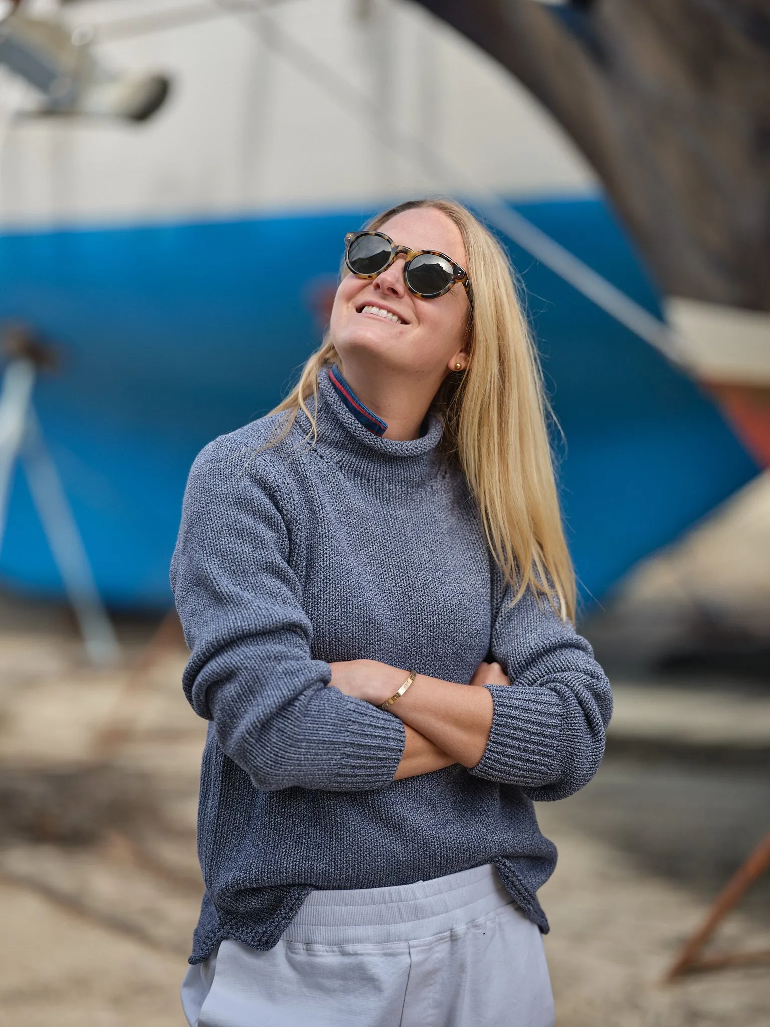 Women's Fisherman's Sweater in Denim Mix