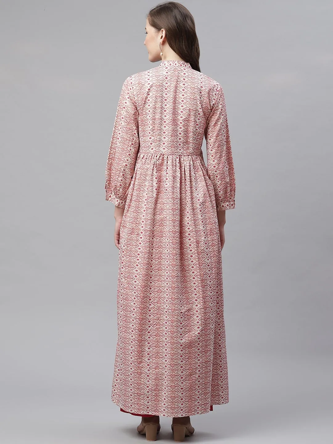 Women'S White Peach Maxi Style Kurta