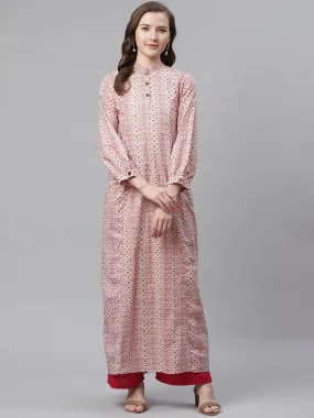 Women'S White Peach Maxi Style Kurta