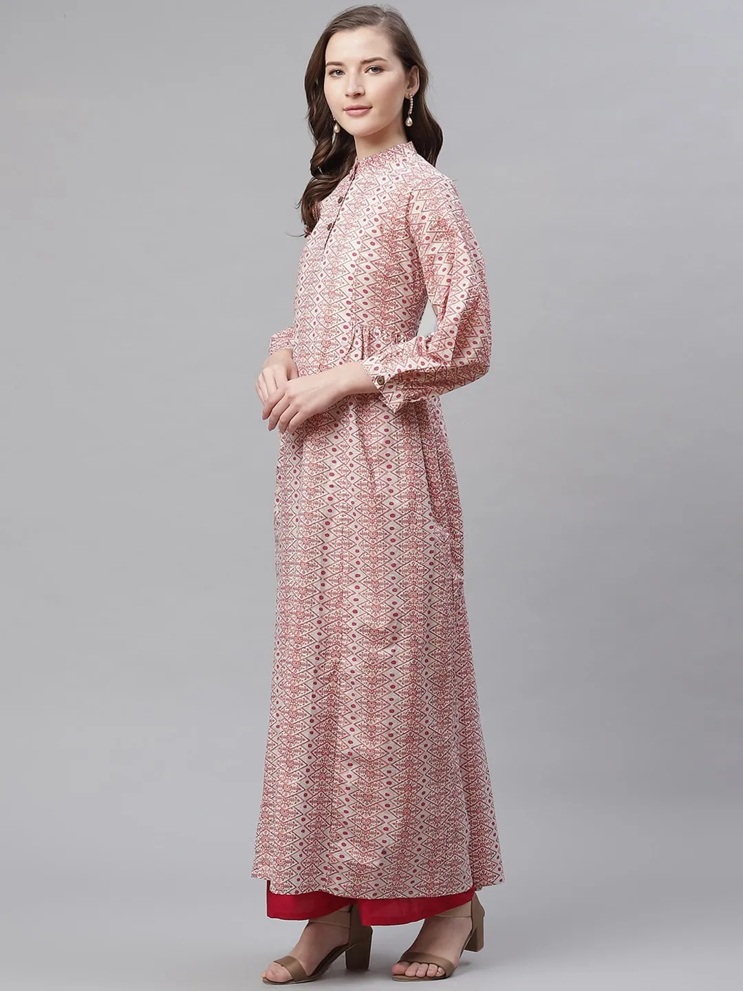 Women'S White Peach Maxi Style Kurta