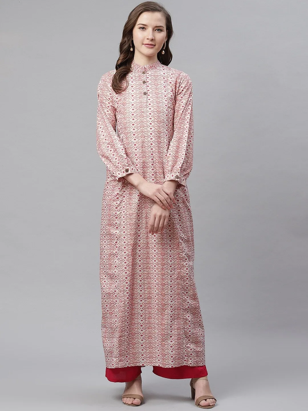 Women'S White Peach Maxi Style Kurta