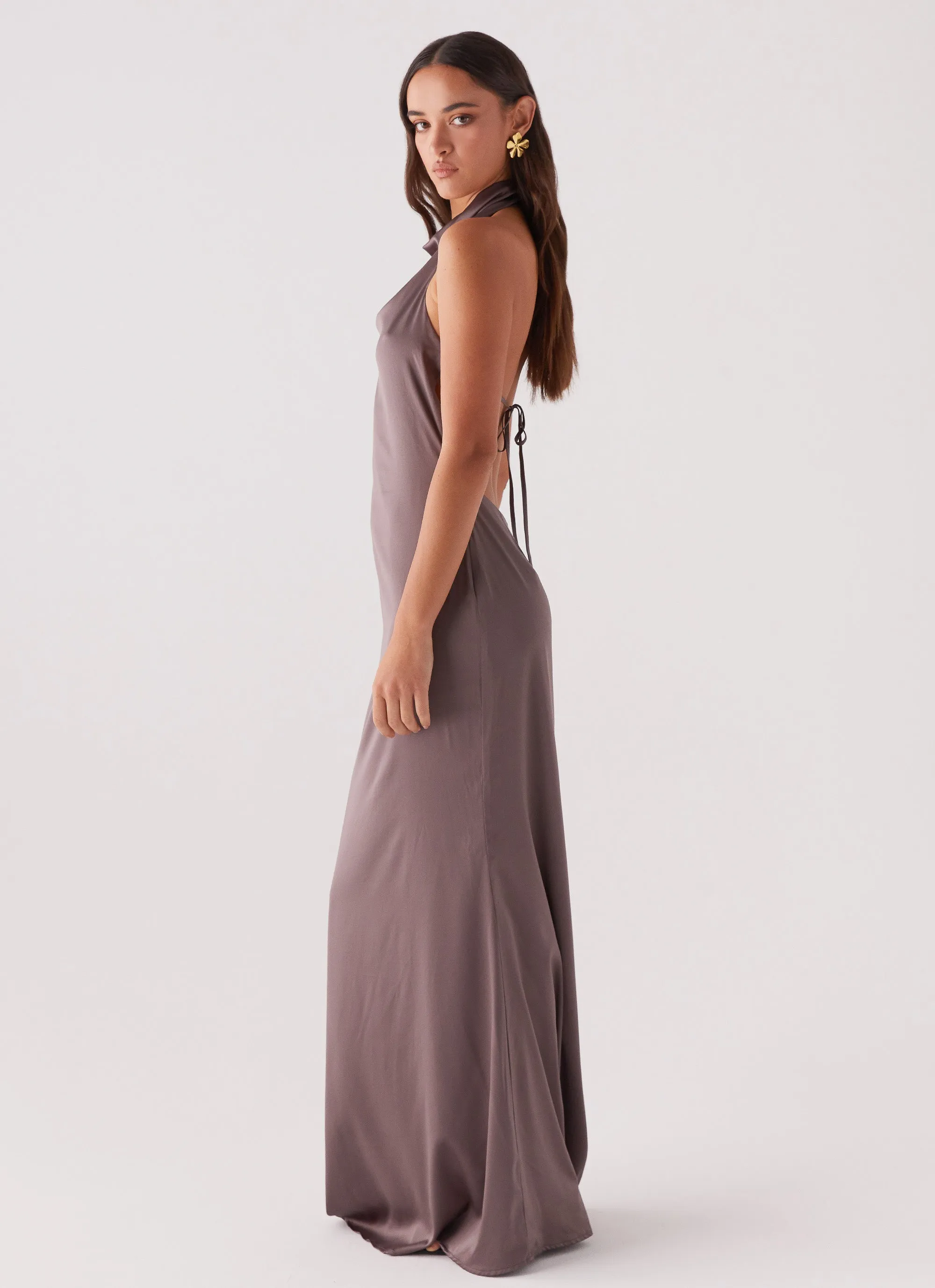 Wynn Satin Maxi Dress - Chocolate