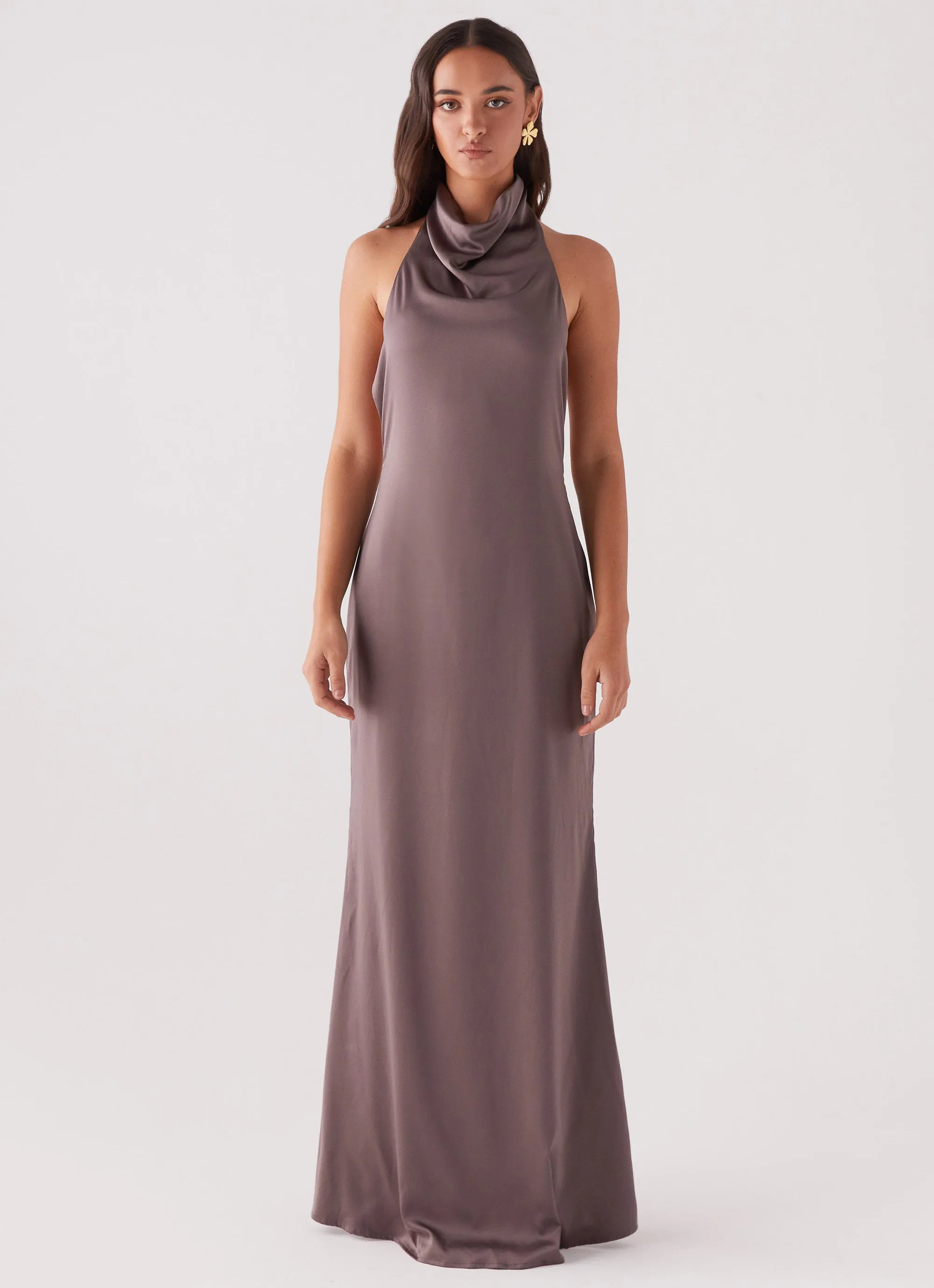 Wynn Satin Maxi Dress - Chocolate