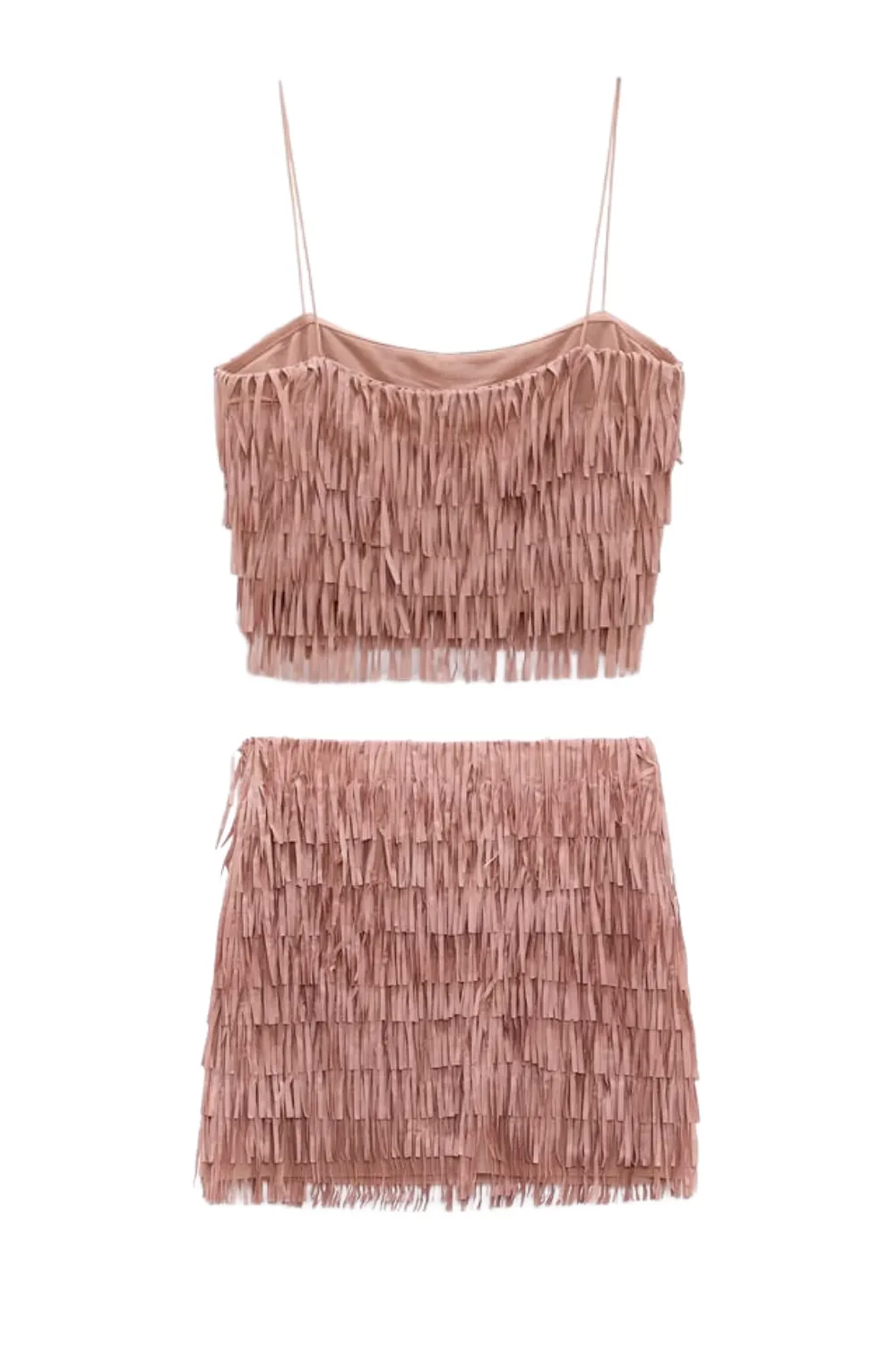 'Yara' Fringe Layered Top & Mini Skirt