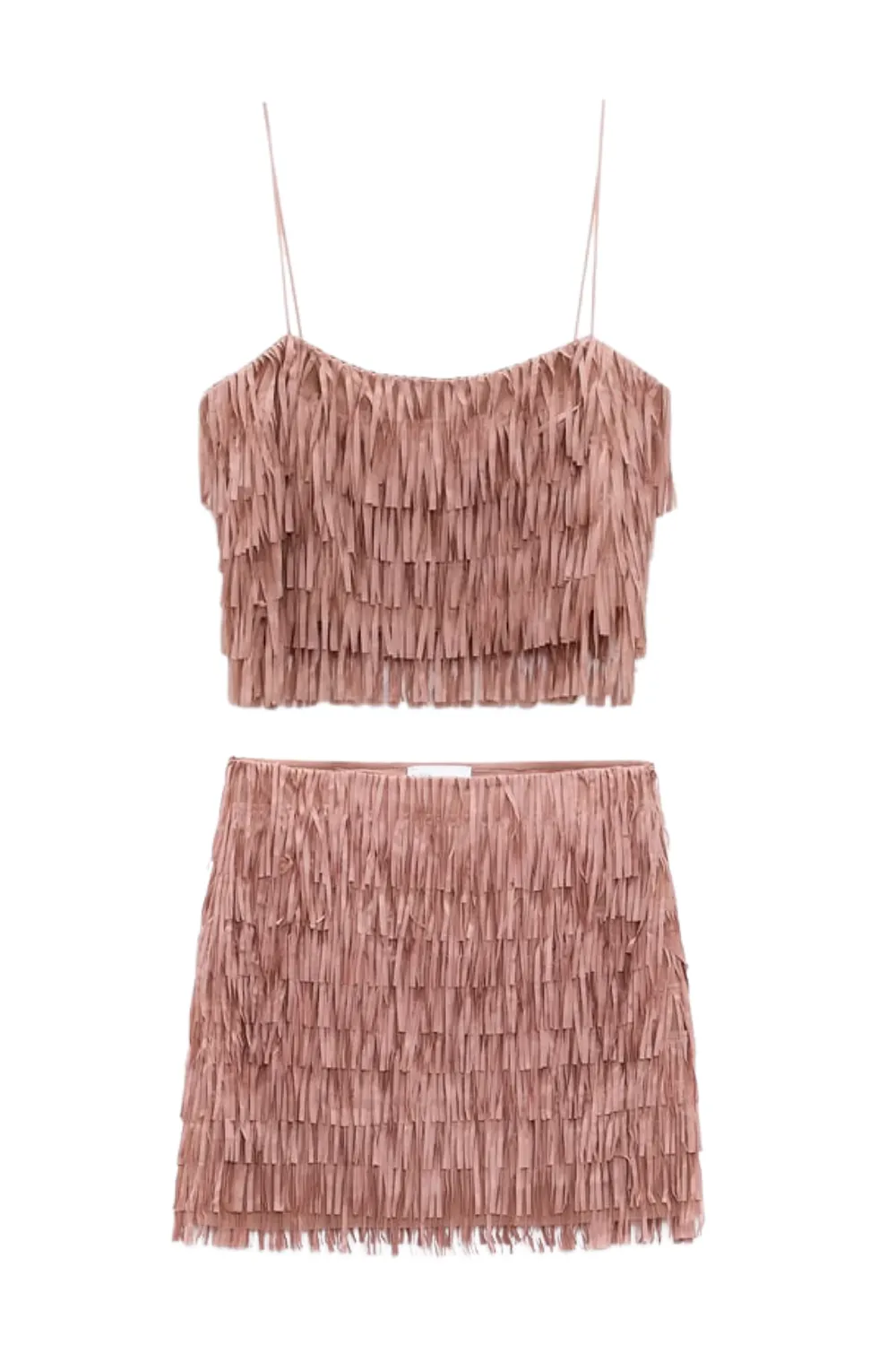 'Yara' Fringe Layered Top & Mini Skirt