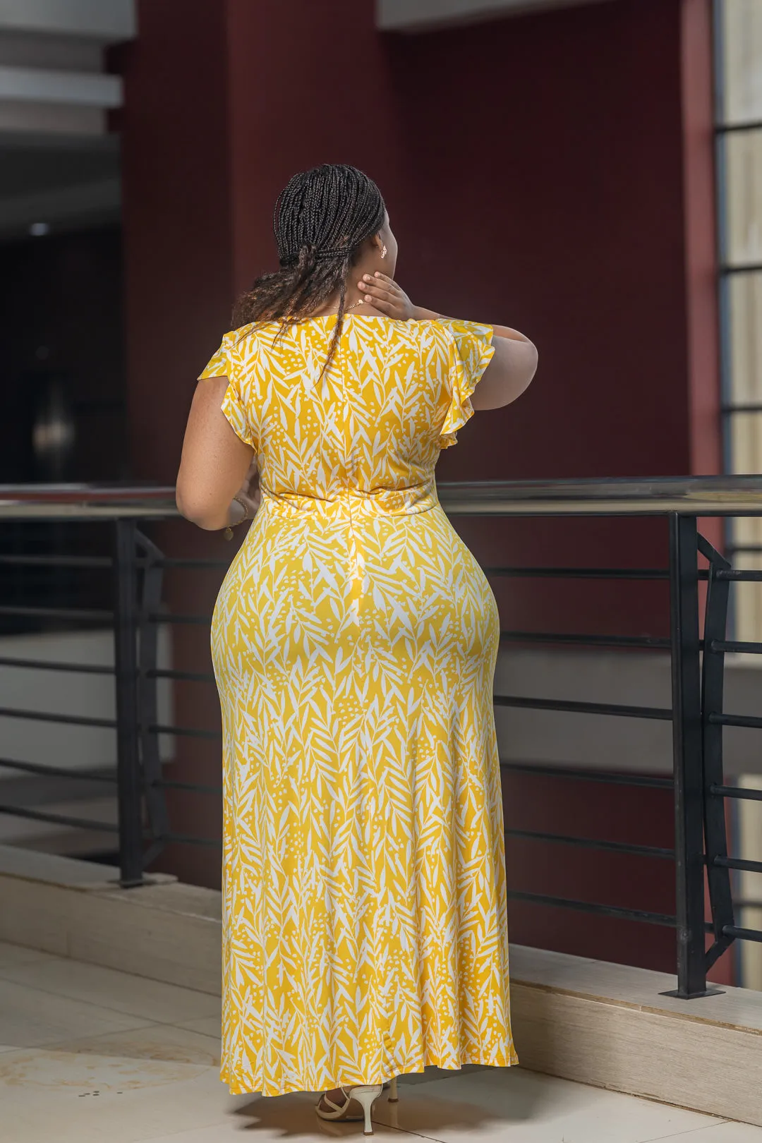 Yellow white maxi dress